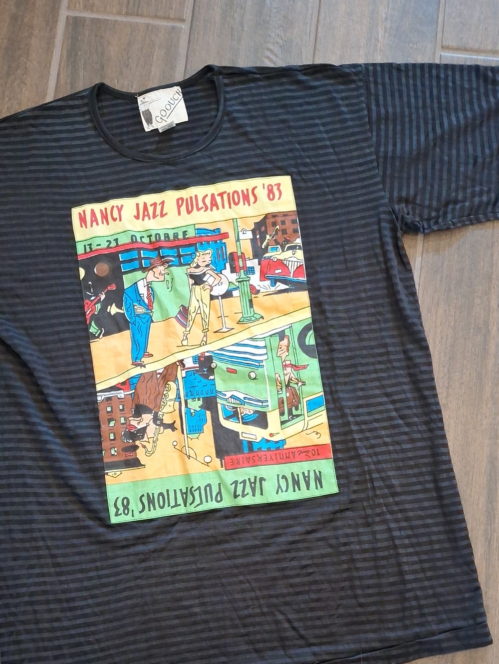 RARE Nancy Jazz Pulsations '83 sheer stripe Black Tee Music Cartoon Retro Goouch
